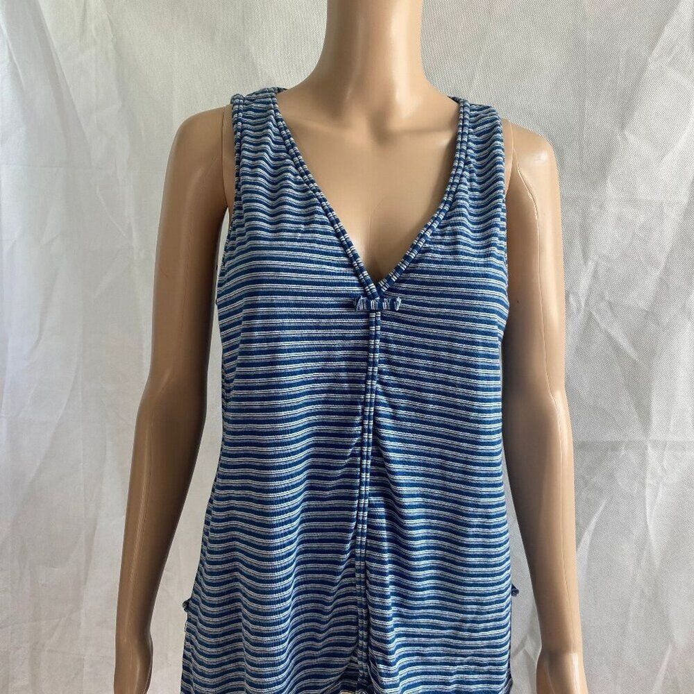 Max Studio London Womens Blue White Striped V-Neck Sleeveless Tank Top Size M